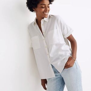 Madewell Womens White Cotton Courier Boxy Fit Shirt Preowned Small C4393